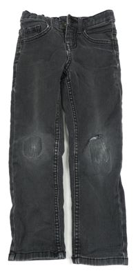 Tmavošedé skinny fit rifle s ošoupanými koleny HEMA