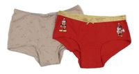 2x - Kalhotky s mašličkou - Světlerůžové s kytičkami TCM, červeno/zlaté s Minnie a Mickey Disney