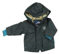 Tmavošedá šusťáková jarní parka se smajlíky a nášivkou a kapucí Next