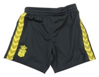 Tmavošedé sportovní kraťasy s erbem a pruhy Hummel 