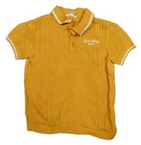 Hořčicové vzorované pletené polo tričko s logem RIVER ISLAND