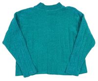 Tyrkysový žinylkový crop svetr se stojáčkem 