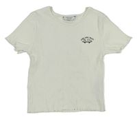 Krémové žebrované crop tričko s nápisy Primark