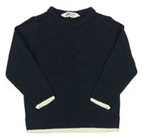 Tmavomodrý svetr s krémovými pruhy zn. H&M