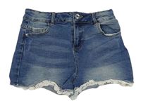 Modré riflové kraťasy s krajkou Denim Co.