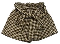 Hnědo-béžové kostkované sukňové kraťasy s páskem Shein