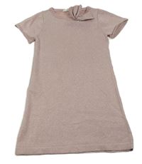 Růžové třpytivé svetrové šaty s mašlí H&M