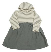 Krémovo-šedé teplákovo/mušelínové šaty s pruhy a kapucí Zara