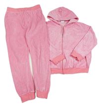 2set - Růžová sametová propínací mikina s logem a kapucí + tepláky Hype