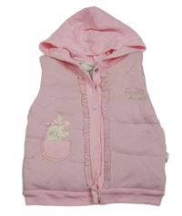 Růžová puntíkatá zateplená vesta s králíkem a kapucí