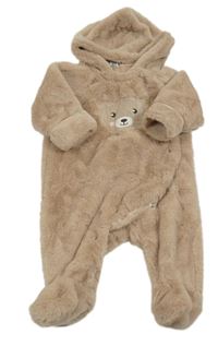Hnědá kožešinová podšitá kombinéza s medvědem a kapucí Dopodopo