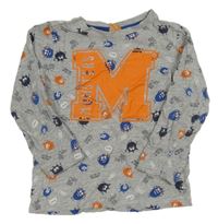 Šedé melírované triko s příšerkami a písmenem Kiki&Koko