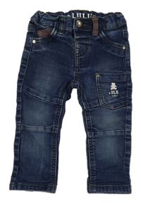 Tmavomodré rifle s kapsou s potiskem