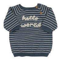 Tmavomodro-bílý pruhovaný svetr s nápisem F&F