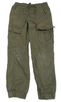 Khaki plátěné cargo cuff kalhoty Yigga