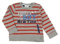 Šedo-červená pruhovaná mikina s nápisem Topomini