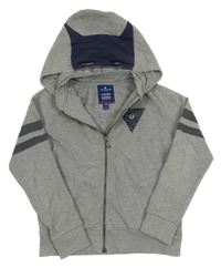 Šedá melírovaná propínací mikina s potiskem a kapucí Tom Tailor