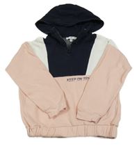 Růžovo-tmavomodro-bílá mikina s nápisem a kapucí LaRedoute