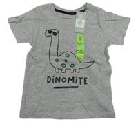Nové - Šedé melírované tričko s dinosaurem Primark
