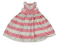 Růžovo-bílo-stříbrné pruhované slavnostní šaty