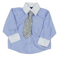 Světlemodrá vzorovaná košile s kravatou 