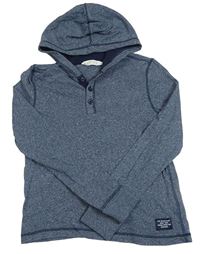 Tmavomodré melírované triko s kapucí H&M