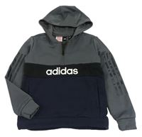 Šedo-černá sportovní mikina s logem a kapucí Adidas