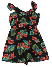 Černo-růžový květovaný lehký kraťasový overal Primark