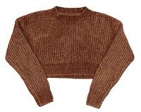 Hnědý žinylkový crop svetr New Look