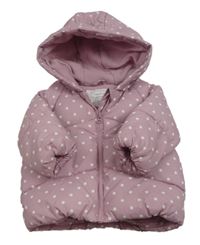 Růžová puntíkatá šusťáková zimní bunda s kapucí Primark