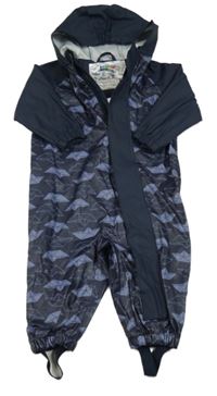 Tmavomodrá vzorovaná nepromokavá kombinéza s kapucí 