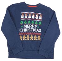 Tmavomodrá mikina se sněhuláky a stromky zn. Lily & Dan