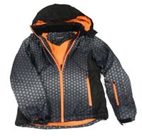 Černo-šedá vzorovaná šusťáková lyžařská bunda s kapucí IcePeak