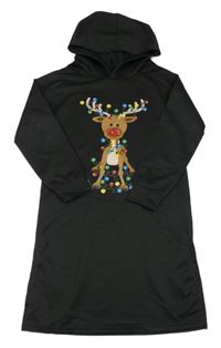 Černé lehké teplákové šaty se sobem a kapucí shein