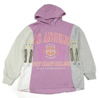 Růžovo-šedo-bílá mikina s nápisy a kapucí Primark