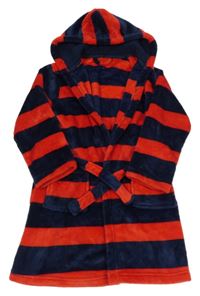 Červeno-tmavomodrý pruhovaný chlupatý župan s kapucí Nutmeg