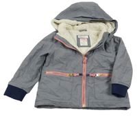 Tmavomodrá melírovaná šusťáková zateplená bunda s kapucí H&M