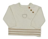 Bílý lehký svetr s béžovými pruhy a medvědem Nutmeg