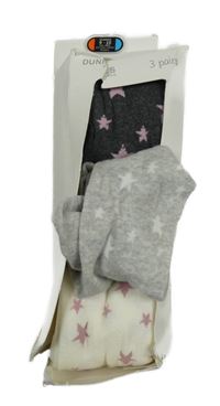 Nové - 3x punčocháče s hvězdami - šedé + tmavošedé + smetanové 