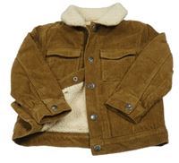 Hnědá zateplená manšestrová bunda s huňatým límcem F&F