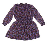 Fialovo-černé květované šifonové šaty 