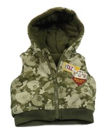 Khaki vzorovaná šusťáková zateplená vesta s Tazzem a kapucí George