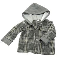 Šedá kostkovaná košilová bunda s kapucí  