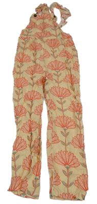 Smetanovo-růžový květovaný lehký kalhotový overal hema