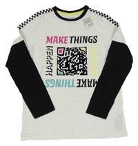 Nové - bílo-černé triko s potiskem Primark