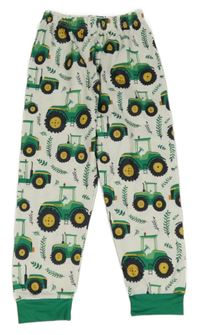 Bílo-zelené pyžamové kalhoty s traktory 