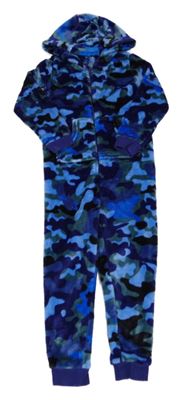 Tmavomodrá plyšová army kombinéza s kapucí V by Very