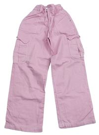 Růžové plátěné wide leg cargo kalhoty Primark