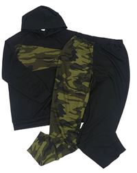 2 set - Černá-khaki army mikina s kapucí + tepláky Shein