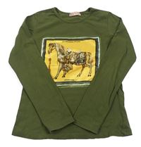 Khaki triko s koněm a kamínky 